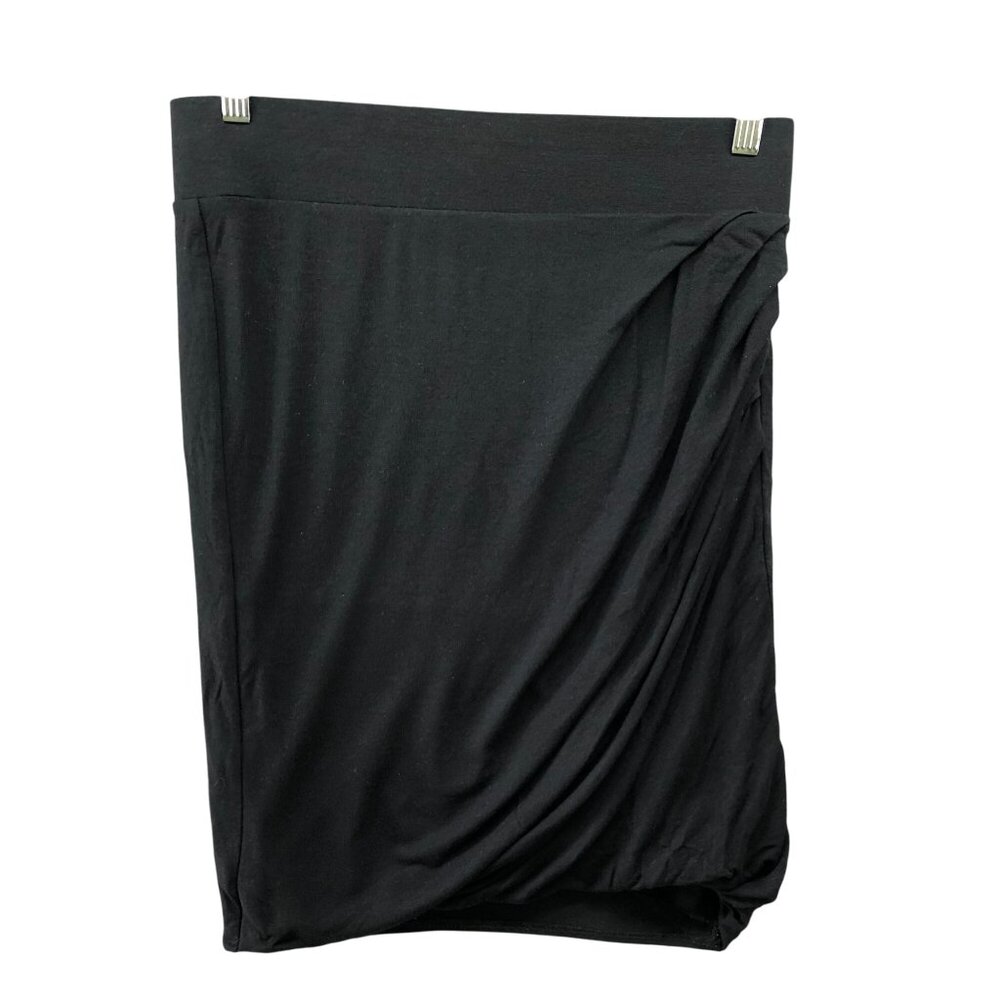 Helmut Lang Ruched Side Pull On Jersey Skirt‎ Womens M Black Wool Modal Blend